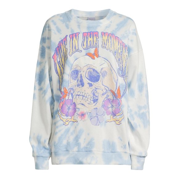 No Boundaries Juniors’ Washed Graphic Sweatshirt, Sizes XS-XXXL-Freshwater Blue - Picture 3 of 5